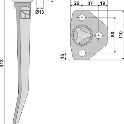 Tine for vibro-harrow 313mm