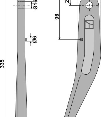 Tine for rotary harrows 335mm