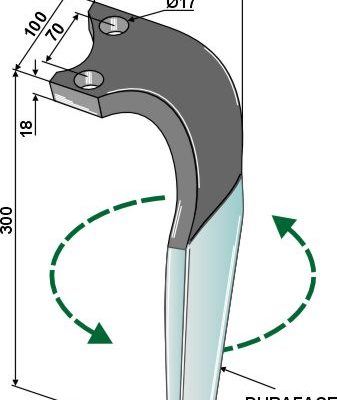 Tine for rotary harrows (DURAFACE), left