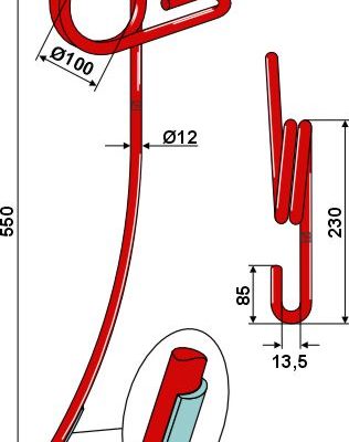 Following tine Ø12mm with hardfacing