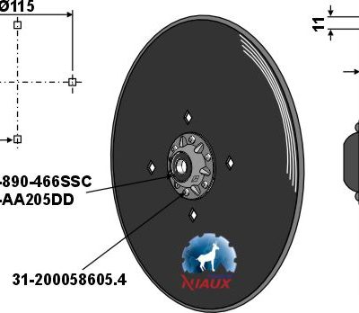 Seed drill disc Ø343x3 - compl. without cap piece of the bearing