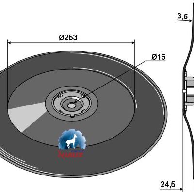 Seed drill disc Ø382x3,5 - compl.