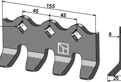 Replacement blade for hammer flail 155x8mm, serrated