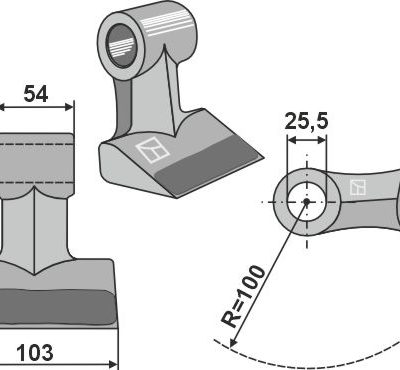 Hammer flail with welded hard-facing 103x54mm