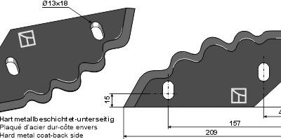 Food mixer knives - hard metal faced - left