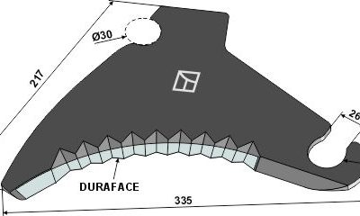 Round baler knife 335mm - DURAFACE