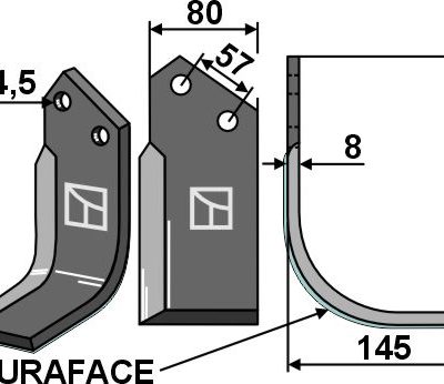 Blade 180x80mm, right - DURAFACE