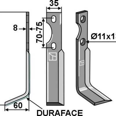 Rotary tine DURAFACE 250x35mm, left