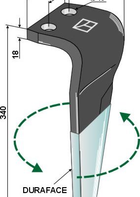 Tine for rotary harrows (DURAFACE), left
